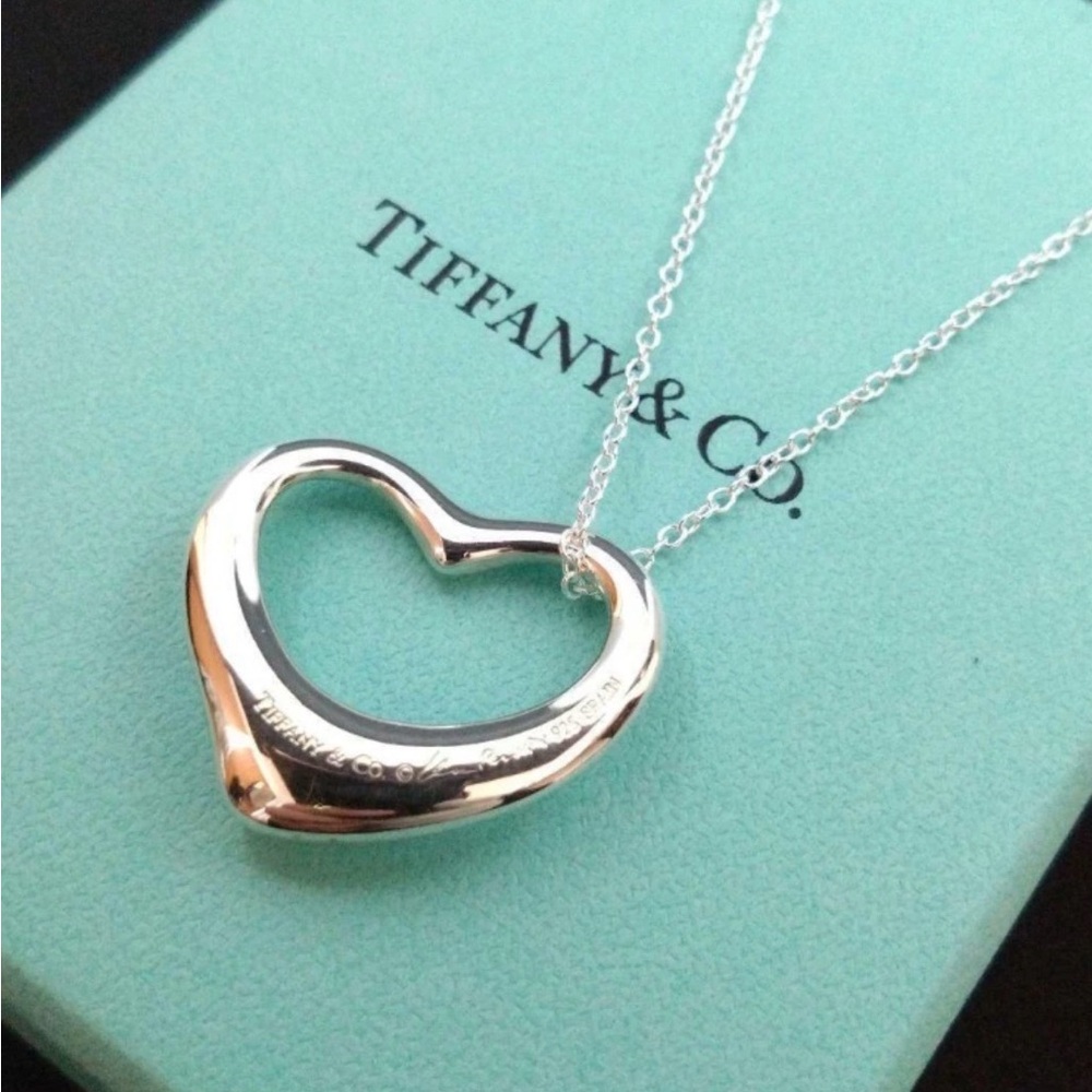 Tiffany & Co. Open Heart Pendant Necklace Sterling Silver larger size 🔥